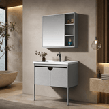 Wahkit Bathroom Vanity & Cabinets Wahkit Grey Ribbed Plywood Bathroom Vanity with Basin and Mirror 700mm - K-9087B