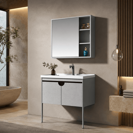 Wahkit Bathroom Vanity & Cabinets Wahkit Grey Ribbed Plywood Bathroom Vanity with Basin and Mirror 700mm - K-9087B