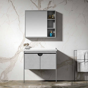 Wahkit Bathroom Vanity & Cabinets Wahkit Grey Textured Plywood Bathroom Vanity with Basin and Mirror 800mm - K-9086B