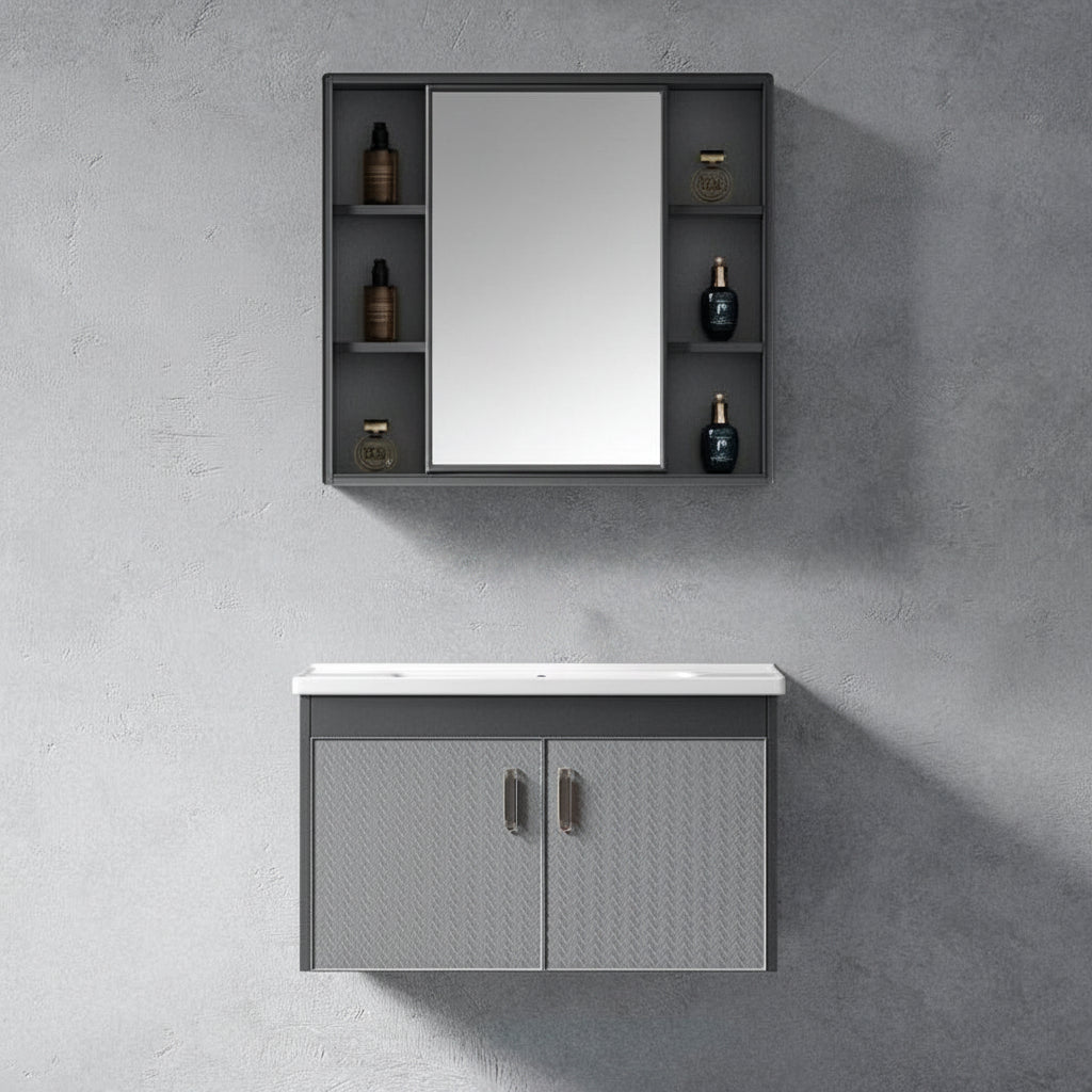Wahkit Bathroom Vanity & Cabinets Wahkit Grey Textured PVC Bathroom Vanity with Basin and Mirror Cabinet 600mm - K-0356C
