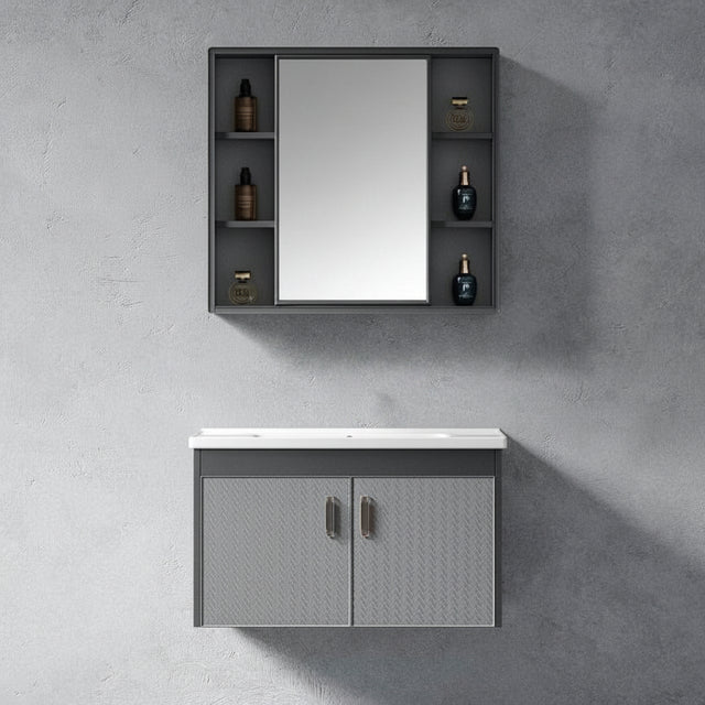 Wahkit Bathroom Vanity & Cabinets Wahkit Grey Textured PVC Bathroom Vanity with Basin and Mirror Cabinet 600mm - K-0356C