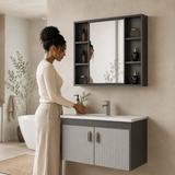 Wahkit Bathroom Vanity & Cabinets Wahkit Grey Textured PVC Bathroom Vanity with Basin and Mirror Cabinet 600mm - K-0356C