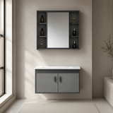 Wahkit Bathroom Vanity & Cabinets Wahkit Grey Textured PVC Bathroom Vanity with Basin and Mirror Cabinet 600mm - K-0356C