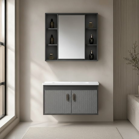 Wahkit Bathroom Vanity & Cabinets Wahkit Grey Textured PVC Bathroom Vanity with Basin and Mirror Cabinet 600mm - K-0356C