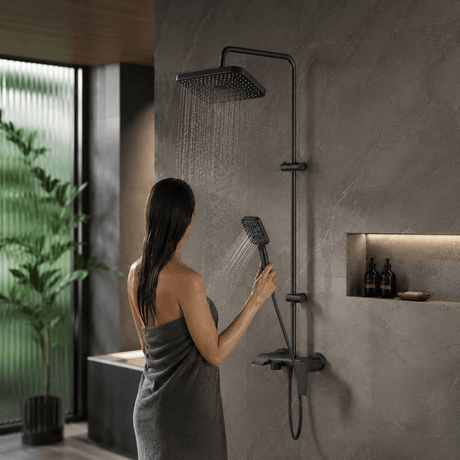 Wahkit Shower Set & Head Wahkit Gunmetal Block Bar Wall Mounted Rain Shower Set in Copper - K-8886Q