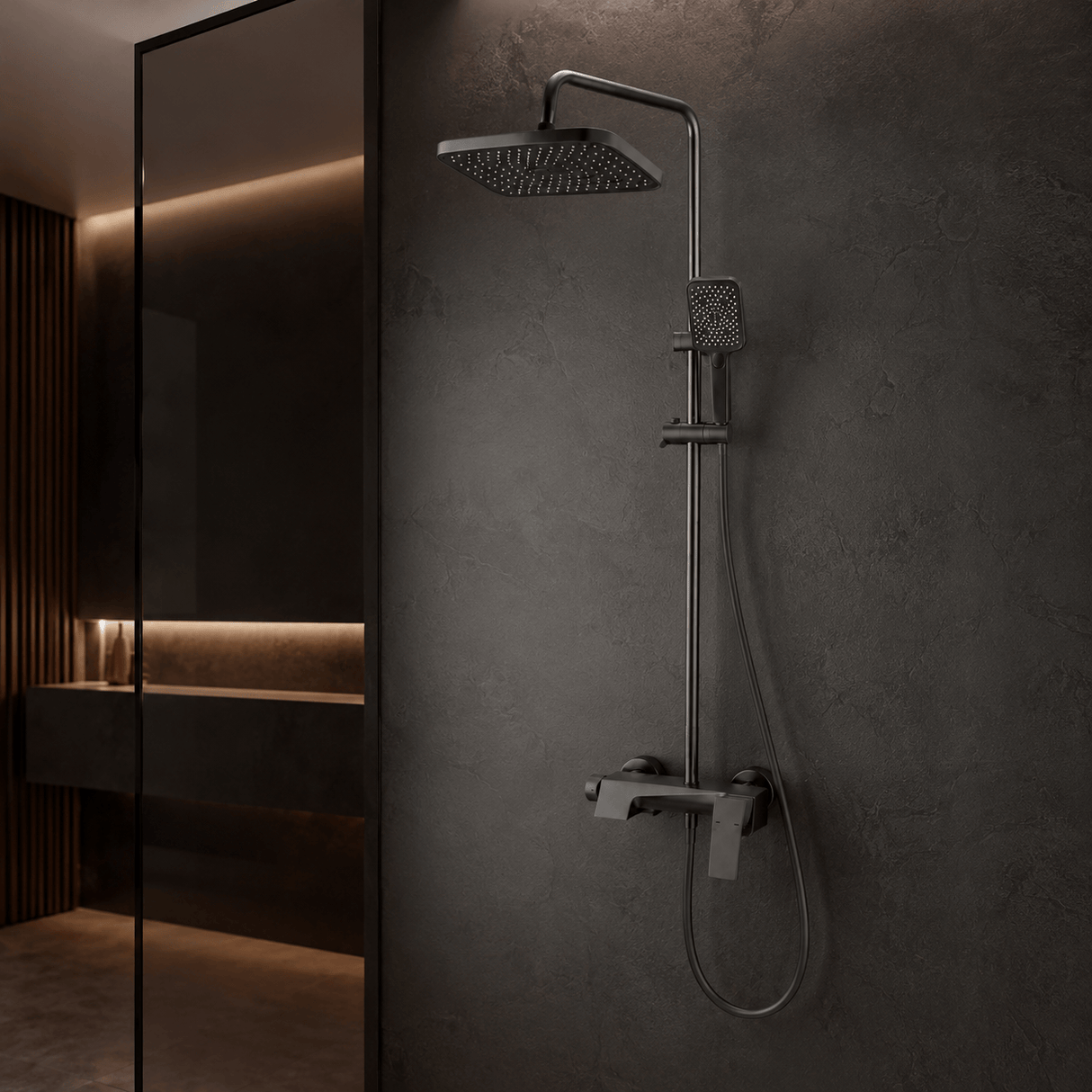 Wahkit Shower Set & Head Wahkit Gunmetal Block Bar Wall Mounted Rain Shower Set in Copper - K-8886Q