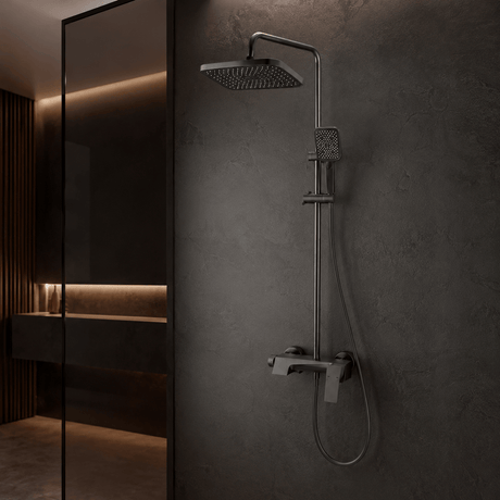 Wahkit Shower Set & Head Wahkit Gunmetal Block Bar Wall Mounted Rain Shower Set in Copper - K-8886Q