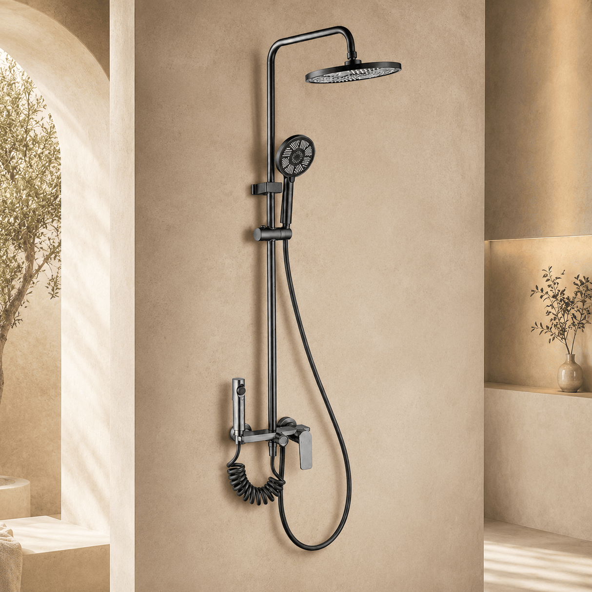 Wahkit Shower Set & Head Wahkit Gunmetal Round Head Wall Mounted Rain Shower Set in Copper - K-8824Q