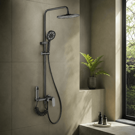 Wahkit Shower Set & Head Wahkit Gunmetal Round Head Wall Mounted Rain Shower Set in Copper - K-8824Q
