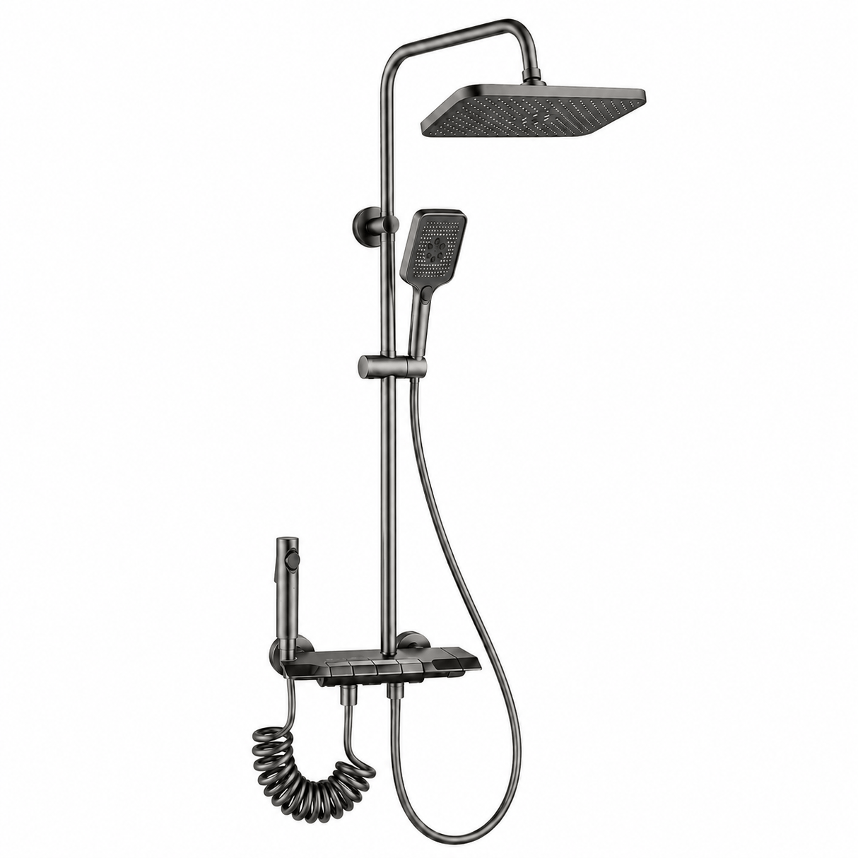 Wahkit Shower Set & Head Wahkit Gunmetal Shelf Bar Wall Mounted Shower System in Copper - K-8879Q