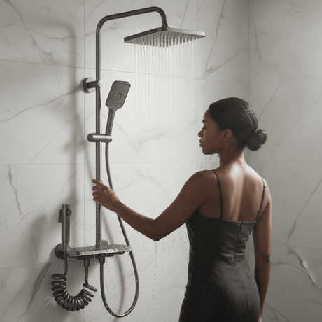 Wahkit Shower Set & Head Wahkit Gunmetal Shelf Bar Wall Mounted Shower System in Copper - K-8879Q