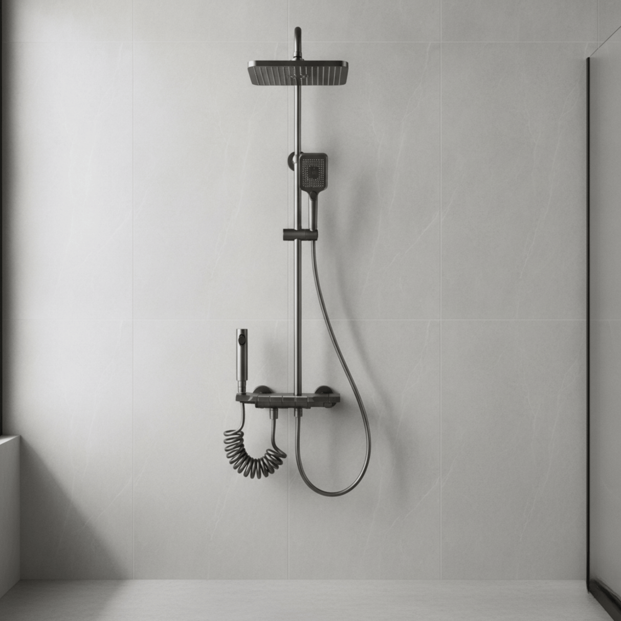 Wahkit Shower Set & Head Wahkit Gunmetal Shelf Bar Wall Mounted Shower System in Copper - K-8879Q