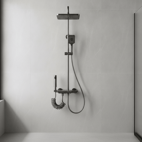 Wahkit Shower Set & Head Wahkit Gunmetal Shelf Bar Wall Mounted Shower System in Copper - K-8879Q