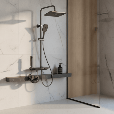 Wahkit Shower Set & Head Wahkit Gunmetal Shelf Bar Wall Mounted Shower System in Copper - K-8879Q