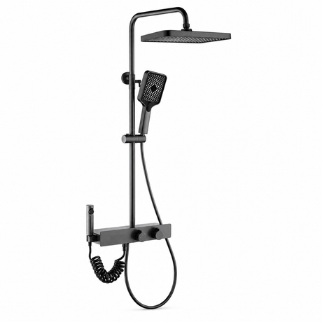 Wahkit Shower Set & Head Wahkit Gunmetal Shelf Bar Wall Mounted Shower System in Stainless Steel and PPA - K-8839A