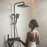 Wahkit Shower Set & Head Wahkit Gunmetal Shelf Bar Wall Mounted Shower System in Stainless Steel and PPA - K-8839A