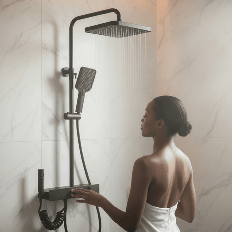 Wahkit Shower Set & Head Wahkit Gunmetal Shelf Bar Wall Mounted Shower System in Stainless Steel and PPA - K-8839A