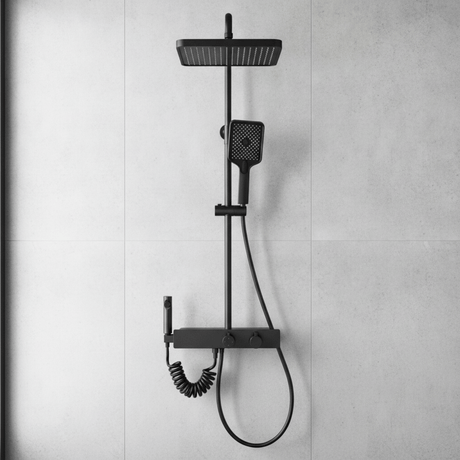 Wahkit Shower Set & Head Wahkit Gunmetal Shelf Bar Wall Mounted Shower System in Stainless Steel and PPA - K-8839A