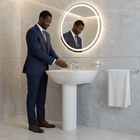 Wahkit Bathroom Sink Wahkit Large Ceramic Pedestal Basin with Wide Shallow Oval Bowl & Straight Pedestal 580mm - 4010