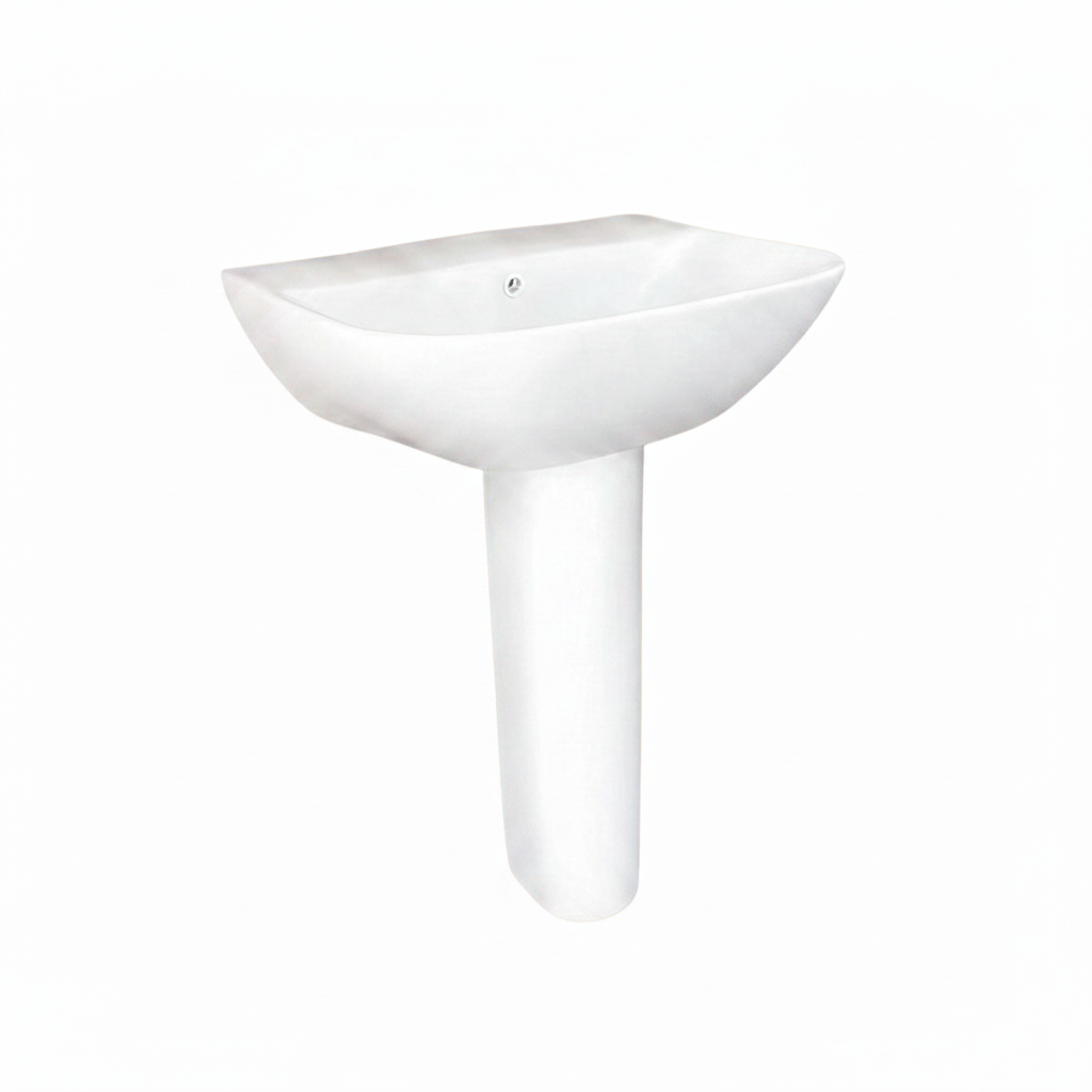 Wahkit Bathroom Sink Wahkit Large Ceramic Pedestal Basin with Wide Shallow Oval Bowl & Straight Pedestal 580mm - 4010