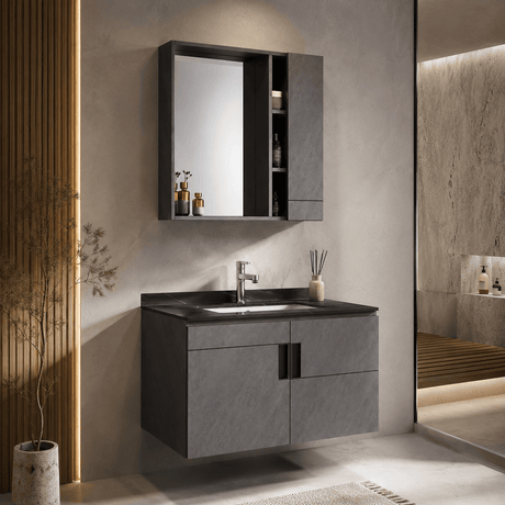 Wahkit Bathroom Vanity & Cabinets Wahkit Marble Plywood Bathroom Vanity with Basin and Mirror 800mm - K-9136C