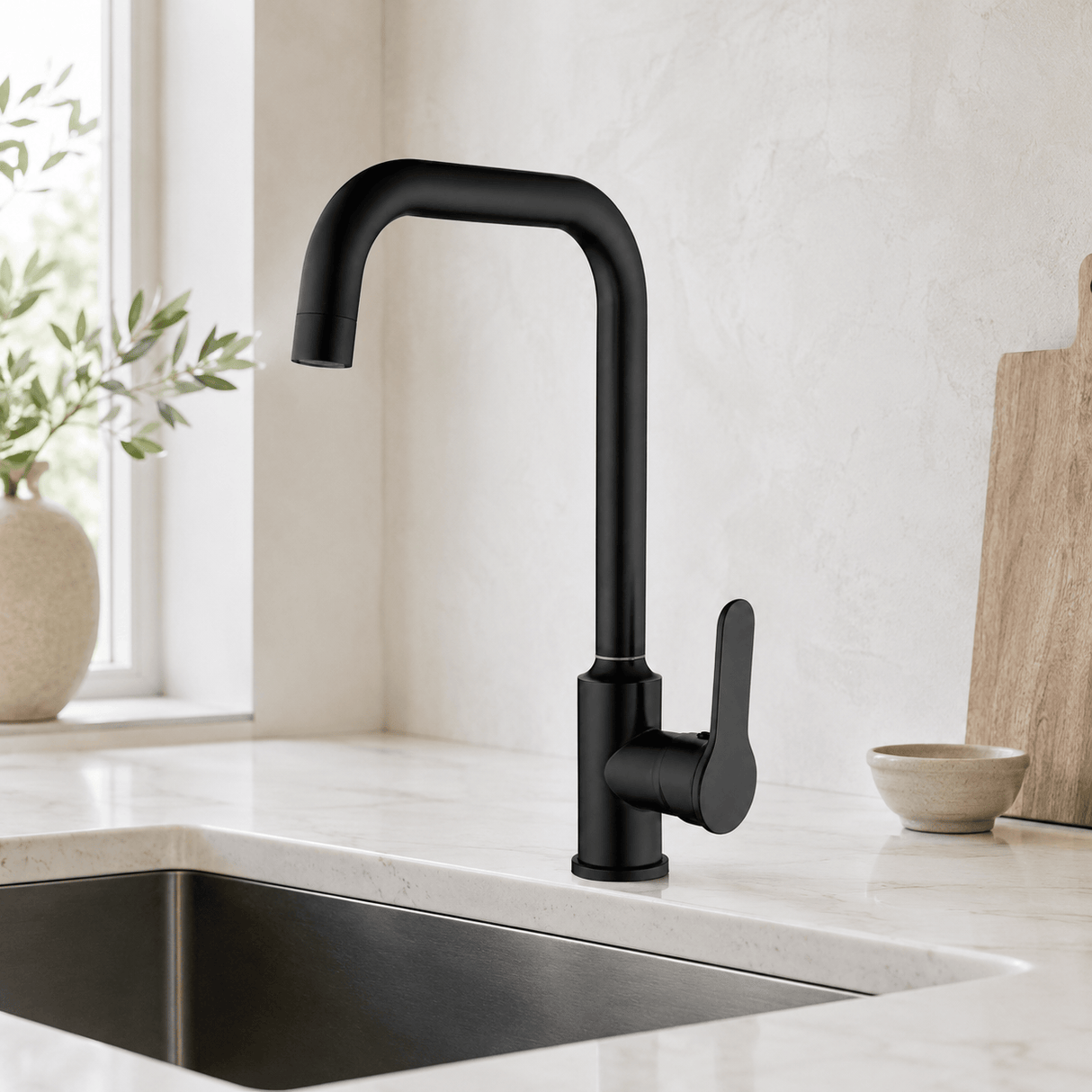 Wahkit Kitchen Tap Wahkit Matte Black Gooseneck Kitchen Sink Mixer Tap in Stainless Steel - K-8506H