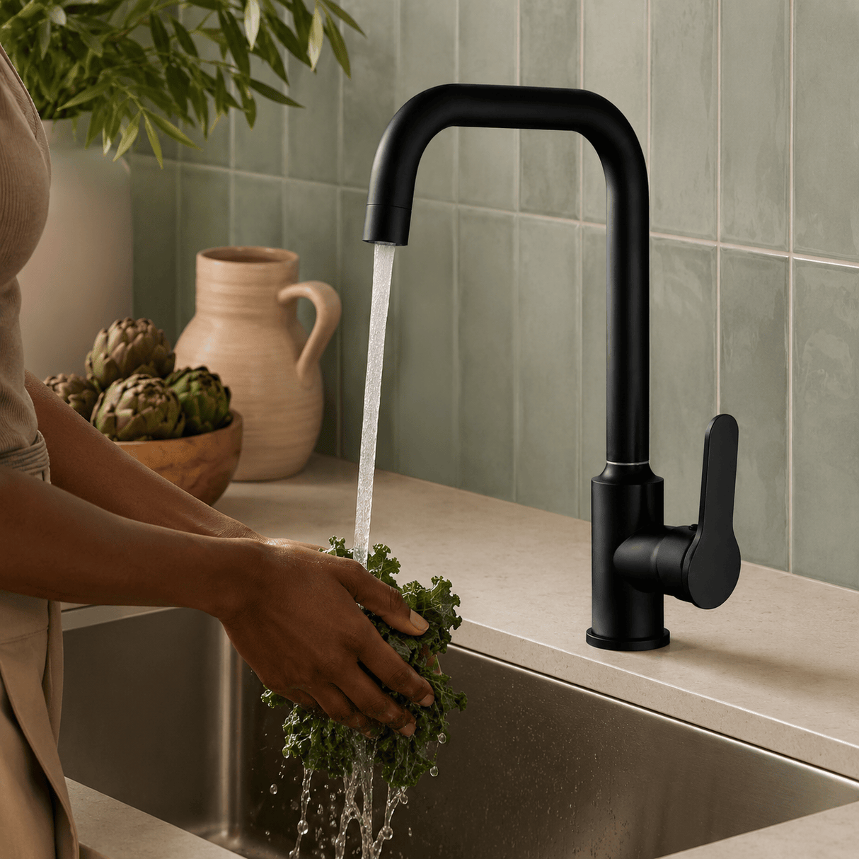 Wahkit Kitchen Tap Wahkit Matte Black Gooseneck Kitchen Sink Mixer Tap in Stainless Steel - K-8506H