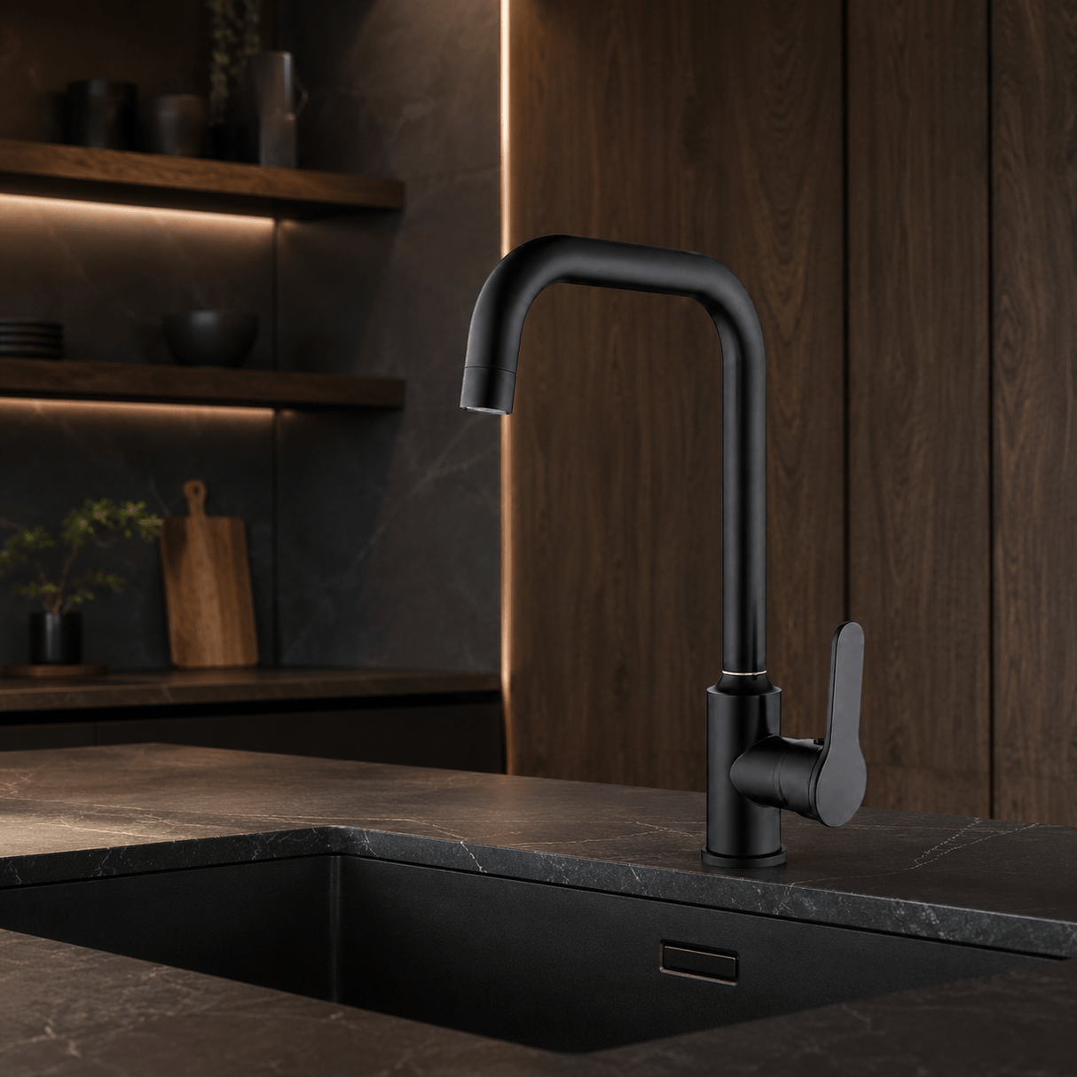 Wahkit Kitchen Tap Wahkit Matte Black Gooseneck Kitchen Sink Mixer Tap in Stainless Steel - K-8506H
