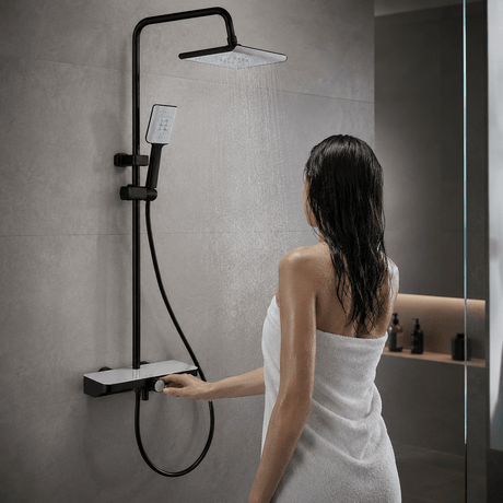 Wahkit Shower Set & Head Wahkit Matte Black Shelf Bar Wall Mounted Shower System in ABS and PPA - K-8844H