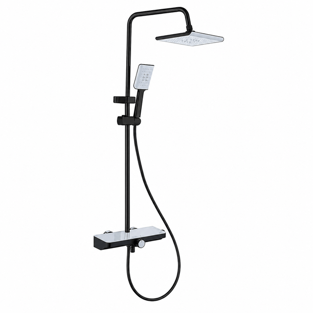 Wahkit Shower Set & Head Wahkit Matte Black Shelf Bar Wall Mounted Shower System in ABS and PPA - K-8844H