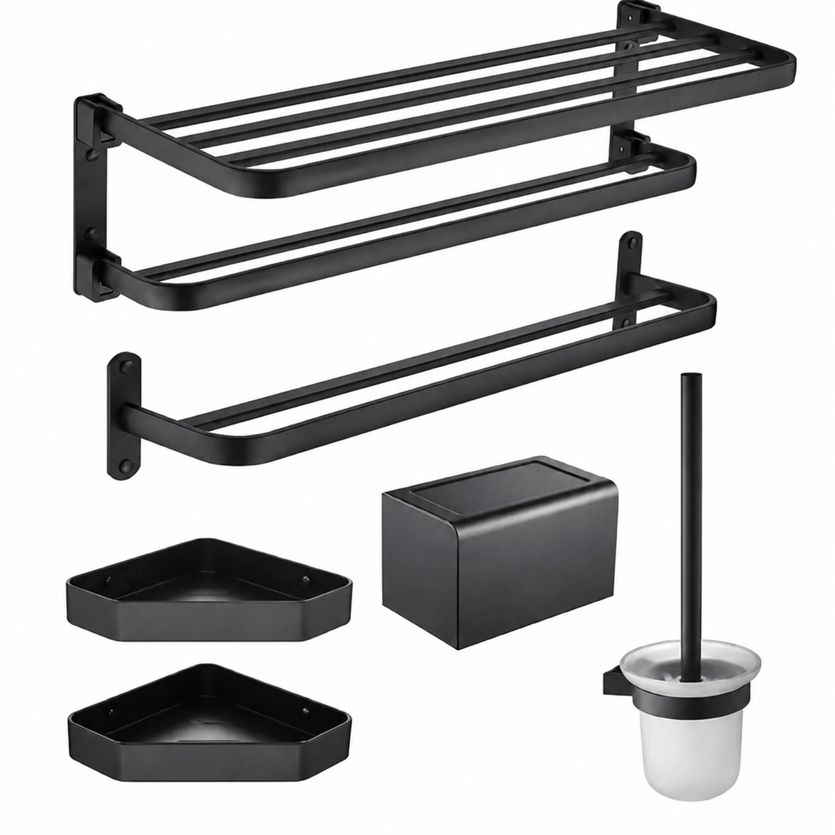 Wahkit Bathroom Accessories Wahkit Matte Black Six Piece Bathroom Accessory Set in Space Aluminum - K-G912B