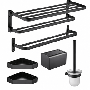 Wahkit Bathroom Accessories Wahkit Matte Black Six Piece Bathroom Accessory Set in Space Aluminum - K-G912B