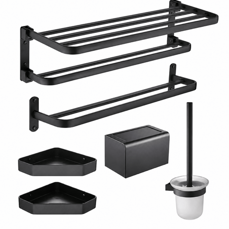 Wahkit Bathroom Accessories Wahkit Matte Black Six Piece Bathroom Accessory Set in Space Aluminum - K-G912B