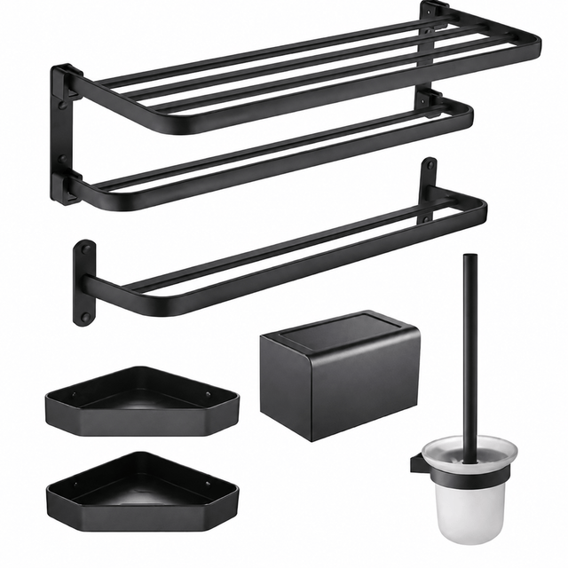Wahkit Bathroom Accessories Wahkit Matte Black Six Piece Bathroom Accessory Set in Space Aluminum - K-G912B