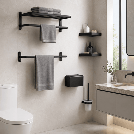 Wahkit Bathroom Accessories Wahkit Matte Black Six Piece Bathroom Accessory Set in Space Aluminum - K-G912B