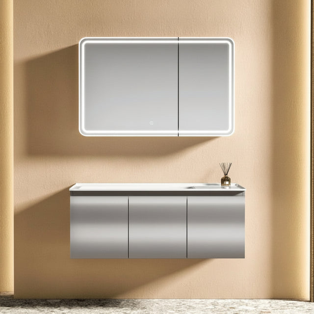 Wahkit Bathroom Vanity & Cabinets Wahkit Silver Grey Floating PVC Bathroom Vanity with Basin and Mirror 1000mm - K-6120A