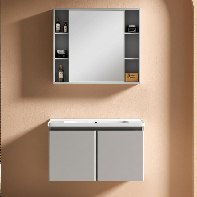 Wahkit Bathroom Vanity & Cabinets Wahkit Silver Grey PVC Bathroom Vanity with Mirror 800mm - K-0360