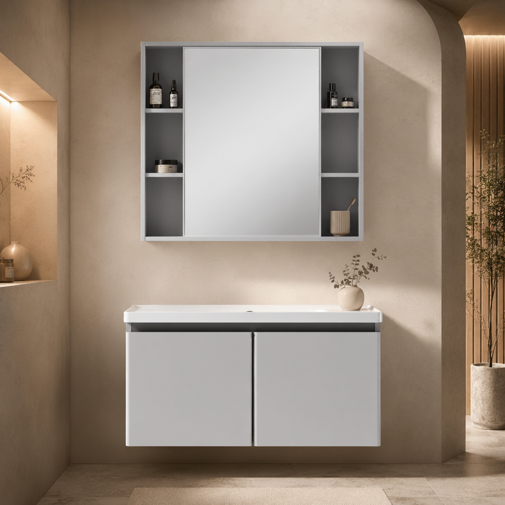 Wahkit Bathroom Vanity & Cabinets Wahkit Silver Grey PVC Bathroom Vanity with Mirror 800mm - K-0360
