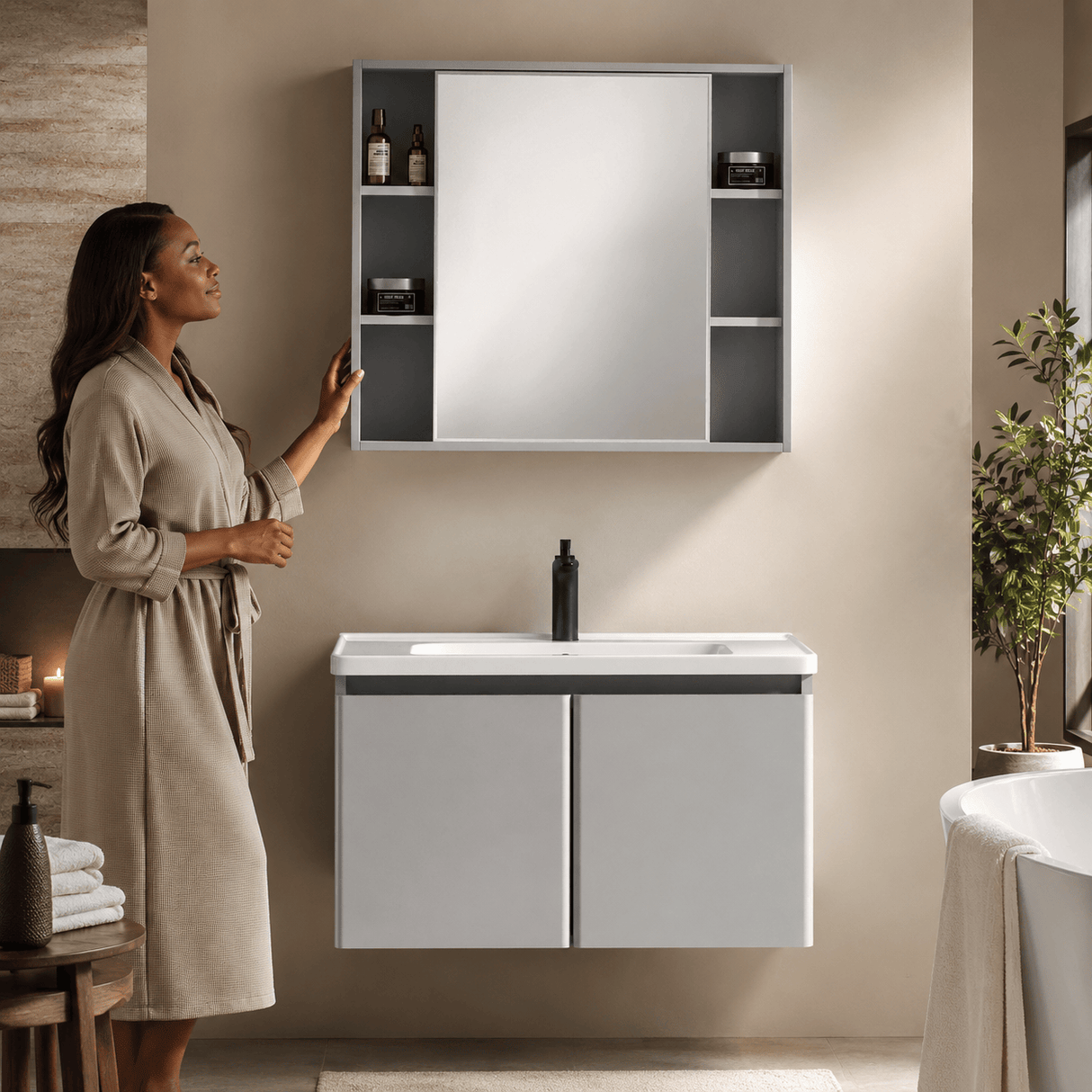 Wahkit Bathroom Vanity & Cabinets Wahkit Silver Grey PVC Bathroom Vanity with Mirror 800mm - K-0360