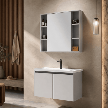 Wahkit Bathroom Vanity & Cabinets Wahkit Silver Grey PVC Bathroom Vanity with Mirror 800mm - K-0360