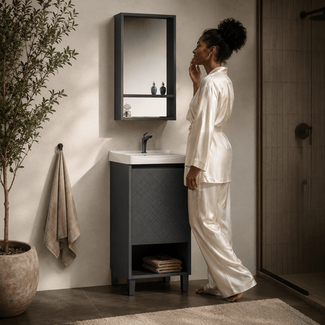 Wahkit Bathroom Vanity & Cabinets Wahkit Tall Charcoal Grey Plywood Bathroom Vanity with Basin and Mirror 430mm - K-9064B