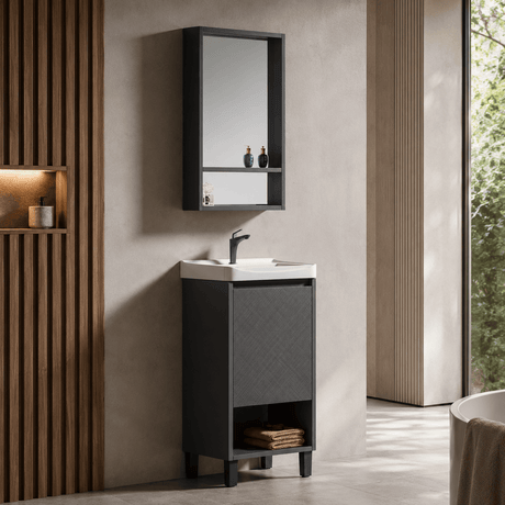 Wahkit Bathroom Vanity & Cabinets Wahkit Tall Charcoal Grey Plywood Bathroom Vanity with Basin and Mirror 430mm - K-9064B