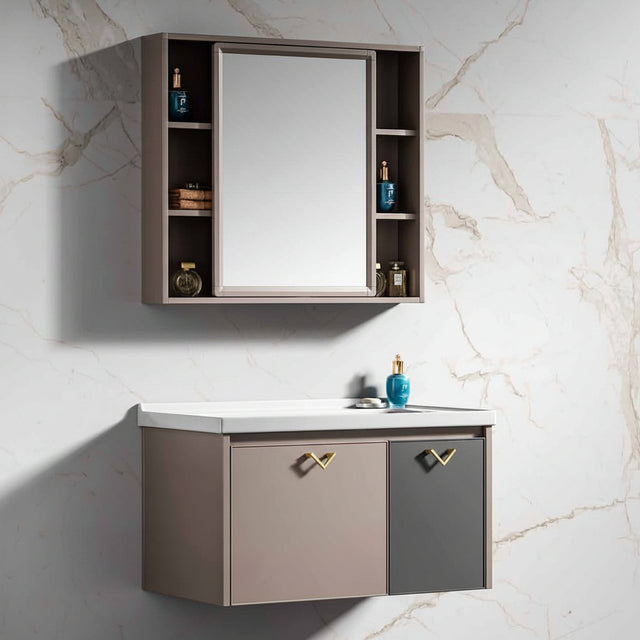 Wahkit Bathroom Vanity & Cabinets Wahkit Taupe PVC Bathroom Vanity with Basin and Mirror 600mm - K-9635