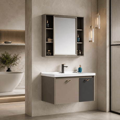 Wahkit Bathroom Vanity & Cabinets Wahkit Taupe PVC Bathroom Vanity with Basin and Mirror 600mm - K-9635
