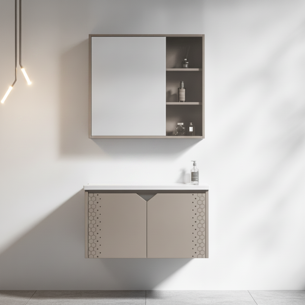 Wahkit Bathroom Vanity & Cabinets Wahkit Taupe PVC Bathroom Vanity with Mirror 700mm - K-9612