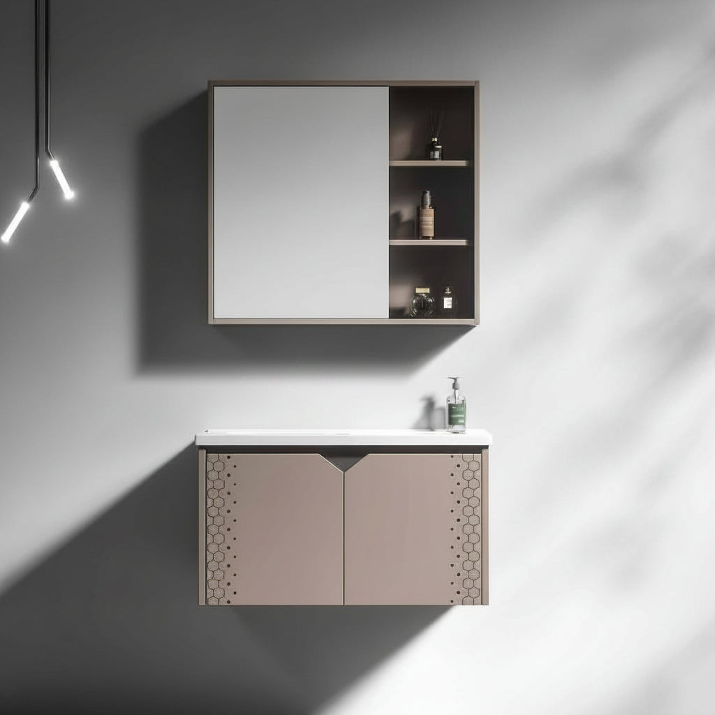 Wahkit Bathroom Vanity & Cabinets Wahkit Taupe PVC Bathroom Vanity with Mirror 800mm - K-9611