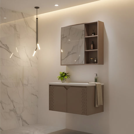 Wahkit Bathroom Vanity & Cabinets Wahkit Taupe PVC Bathroom Vanity with Mirror 800mm - K-9611