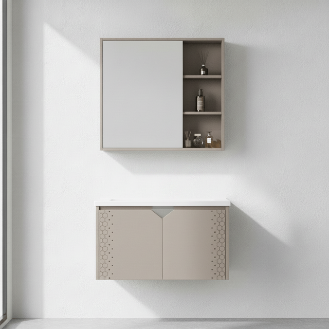 Wahkit Bathroom Vanity & Cabinets Wahkit Taupe PVC Bathroom Vanity with Mirror 800mm - K-9611