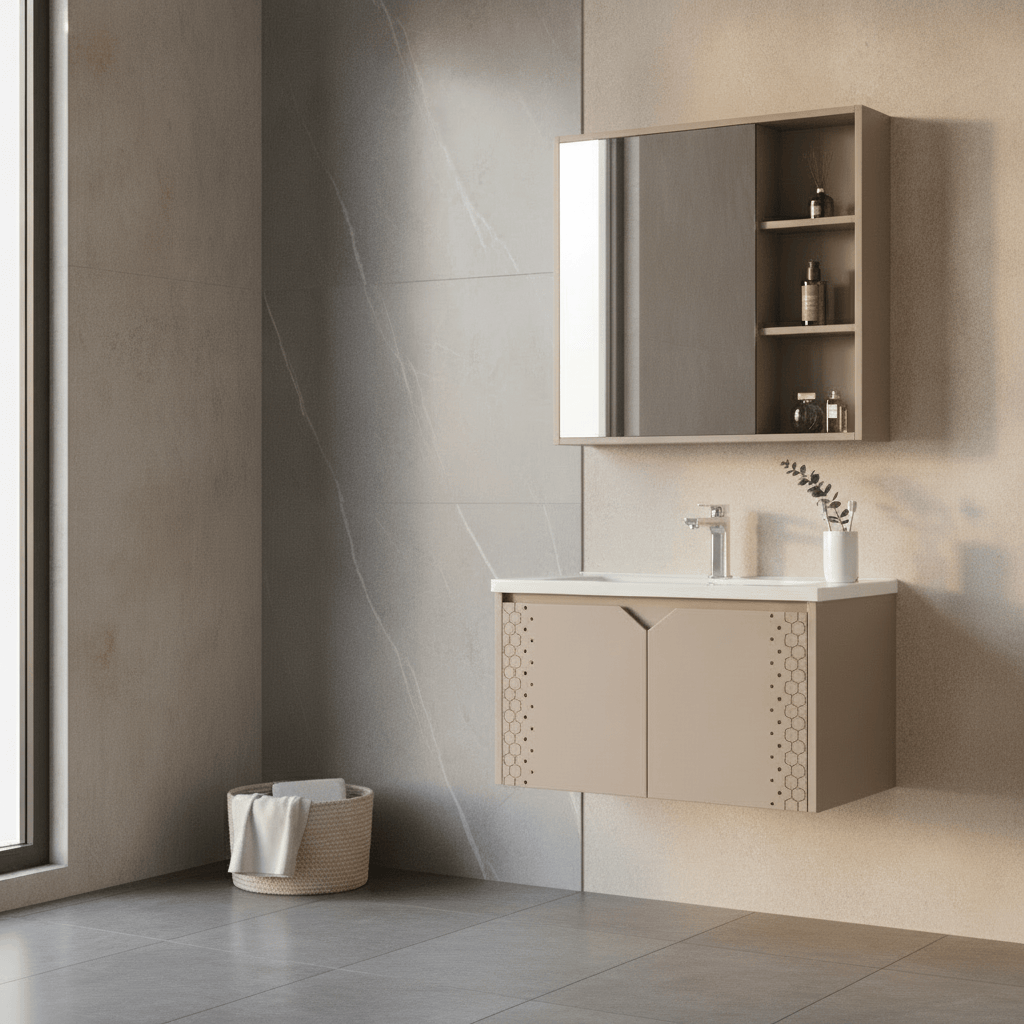 Wahkit Bathroom Vanity & Cabinets Wahkit Taupe PVC Bathroom Vanity with Mirror 800mm - K-9611