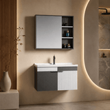Wahkit Bathroom Vanity & Cabinets Wahkit Two-Tone Charcoal White Fluted Plywood Bathroom Vanity with Mirror Cabinet 600mm - K-9085A